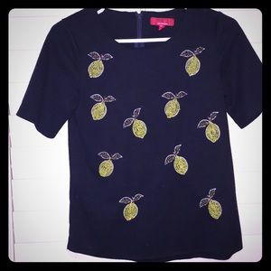 Black top with beaded fruit